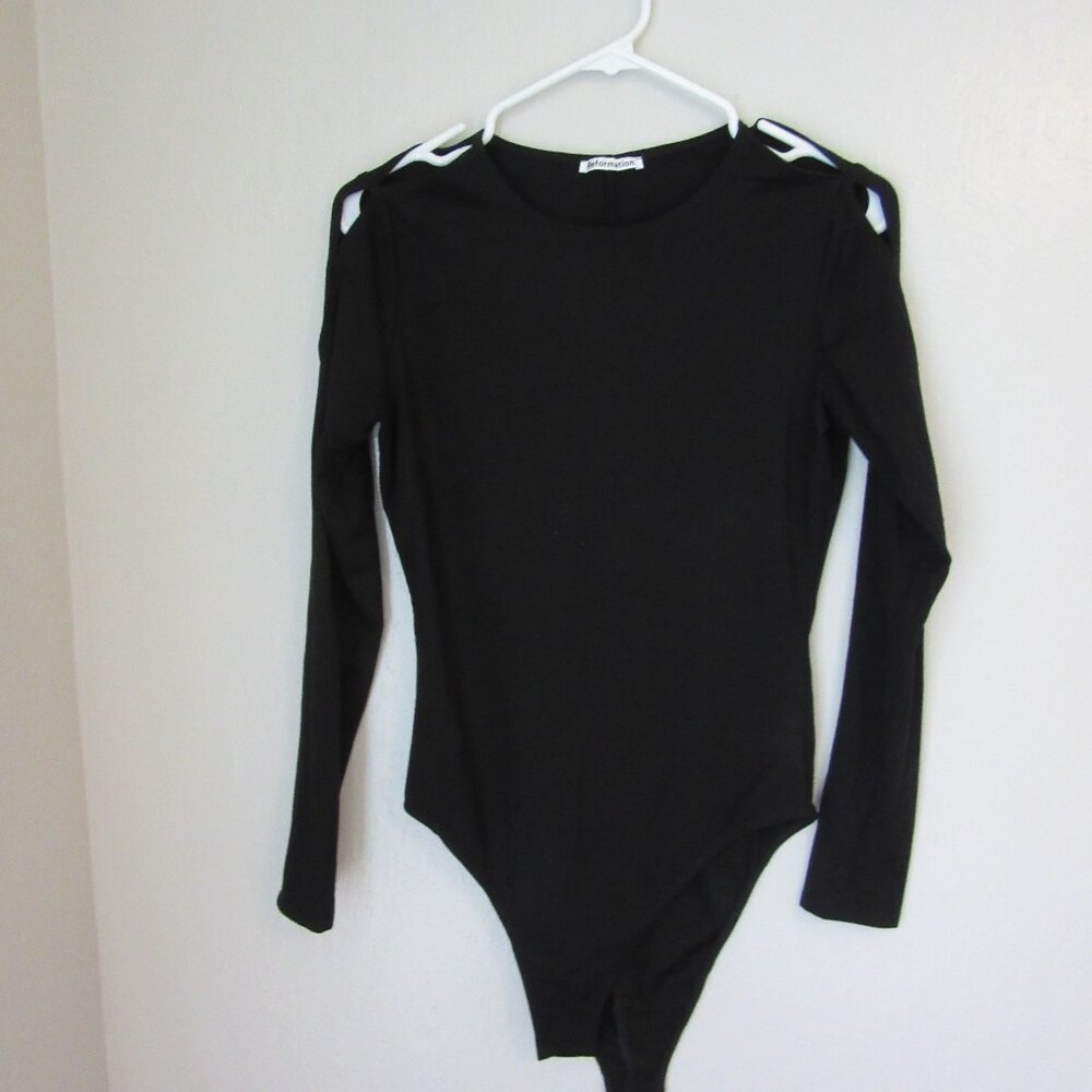 Reformation Black Long Sleeve Cutout Shoulder Medium Bodysuit